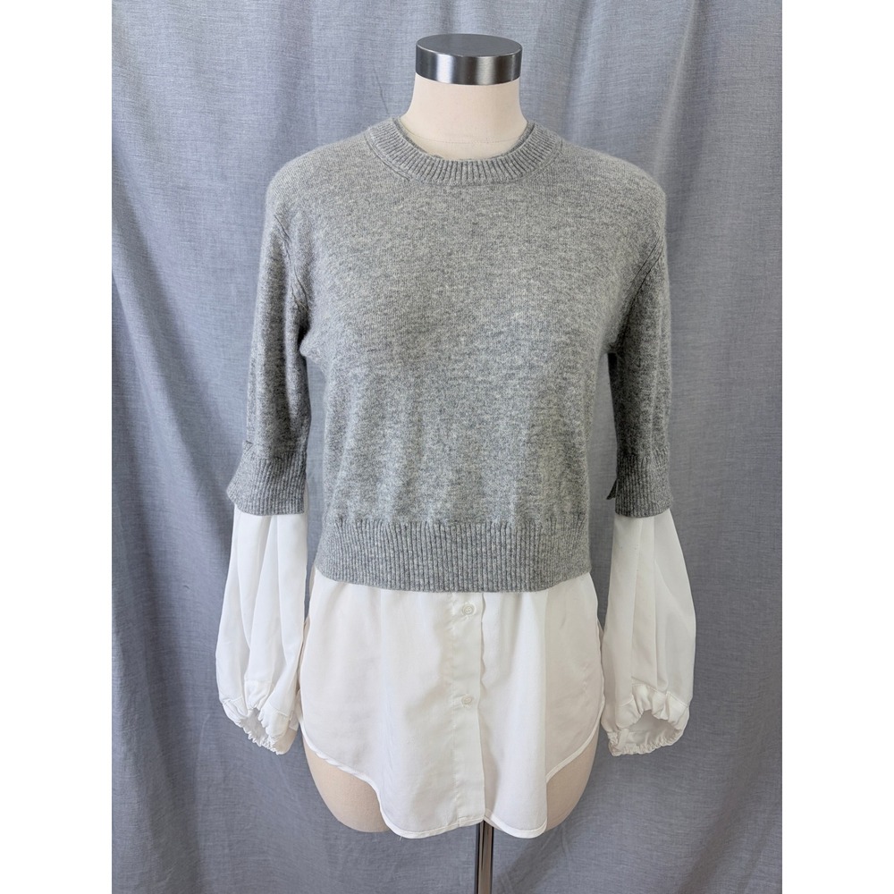 Brochu Walker Wool Cashmere Layered Looker Sweater Grey White Poplin S